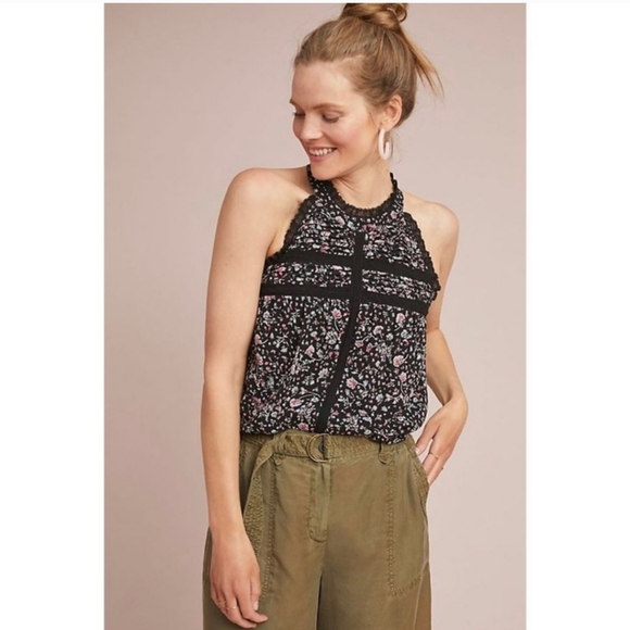 Anthropologie Maeve Ashley Top Floral Black Ruffle Size XXS - Picture 7 of 7